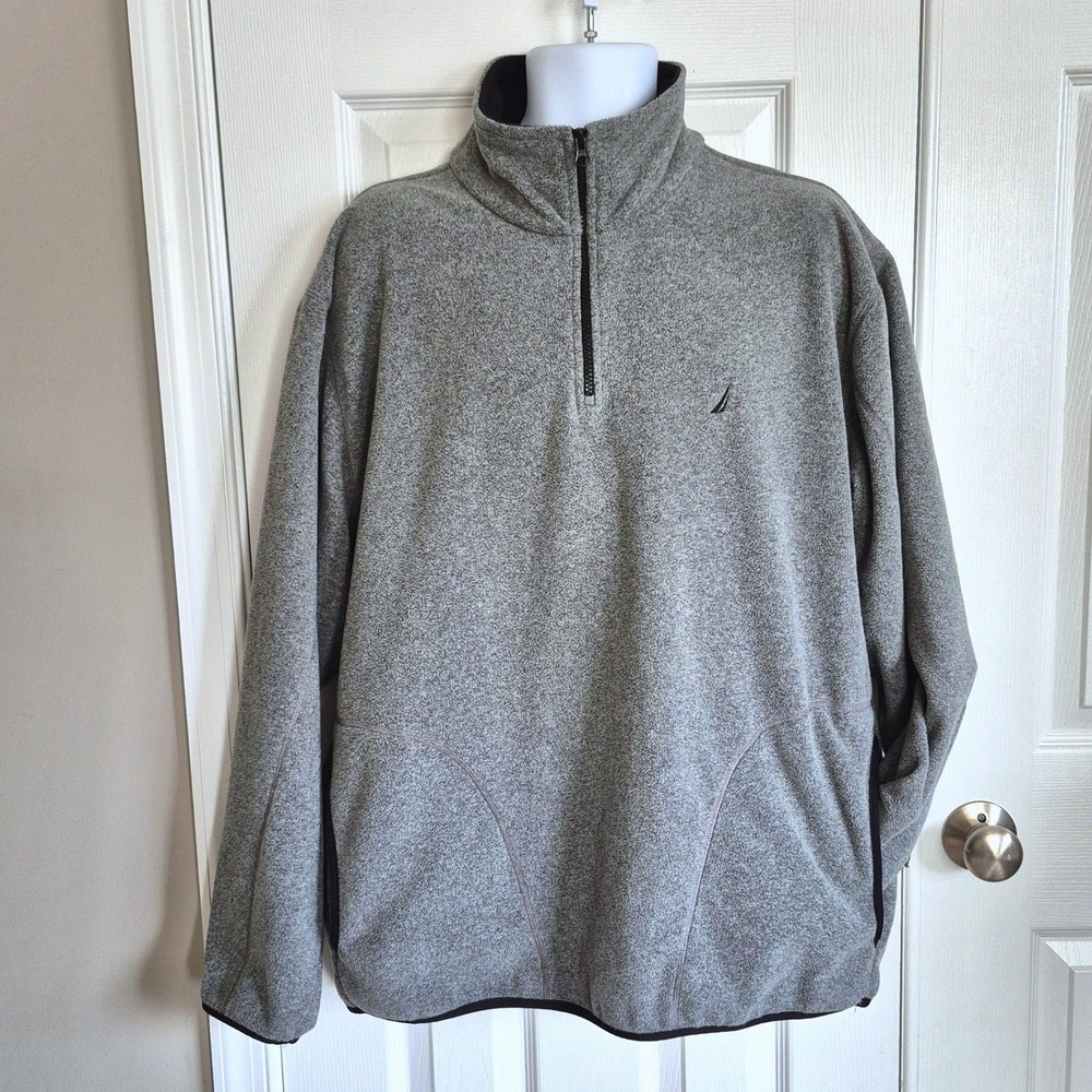 Nautica quarter zip sweatshirt jacket gray‎ fleece men's XL